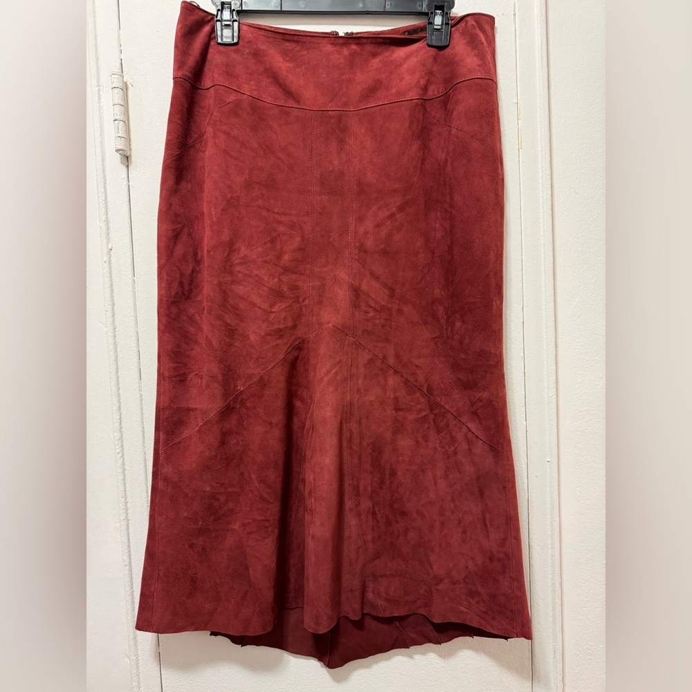 90s Y2K Vakko Medium 90s Boho Deep Red Suede Midi Size 6/8 mermaid skirt